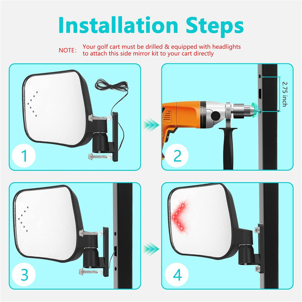 Golf cart side mirror installation steps