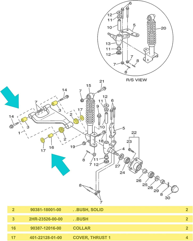10L0L Golf Cart Front Lower Arm Bushing Kit