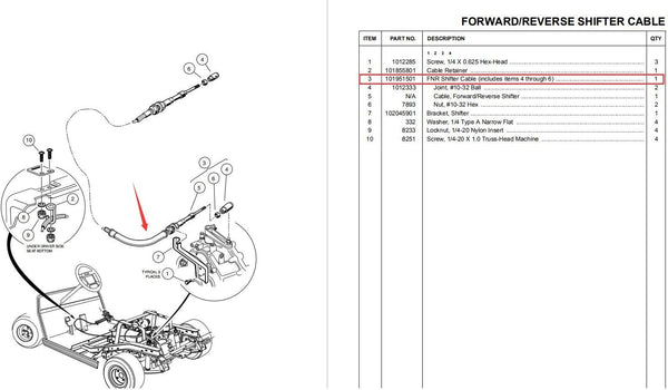 Golf Cart Forward and Reverse Transmission Shift Cable for Club Car DS 1998-up Gas|10L0L