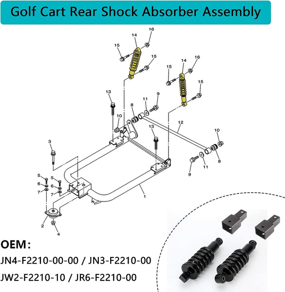 Golf Cart Heavy Duty Rear Shock Absorber for Yamaha G&E 1995-up G14 G16 G19 G20 G22 G29|10L0L
