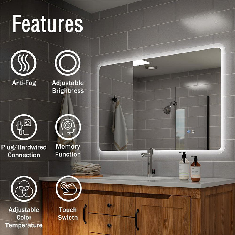 Function introduction of anti-fog rounded rectangular bathroom mirror