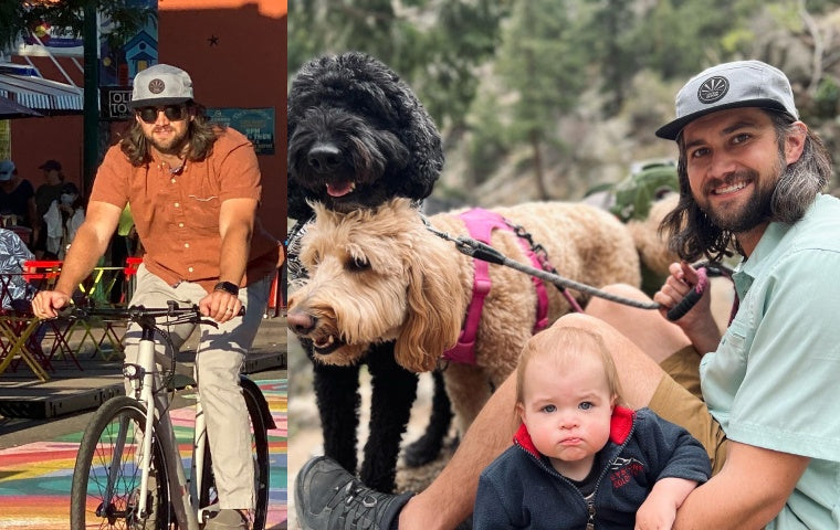 Trevor riding CGO600 and his dogs