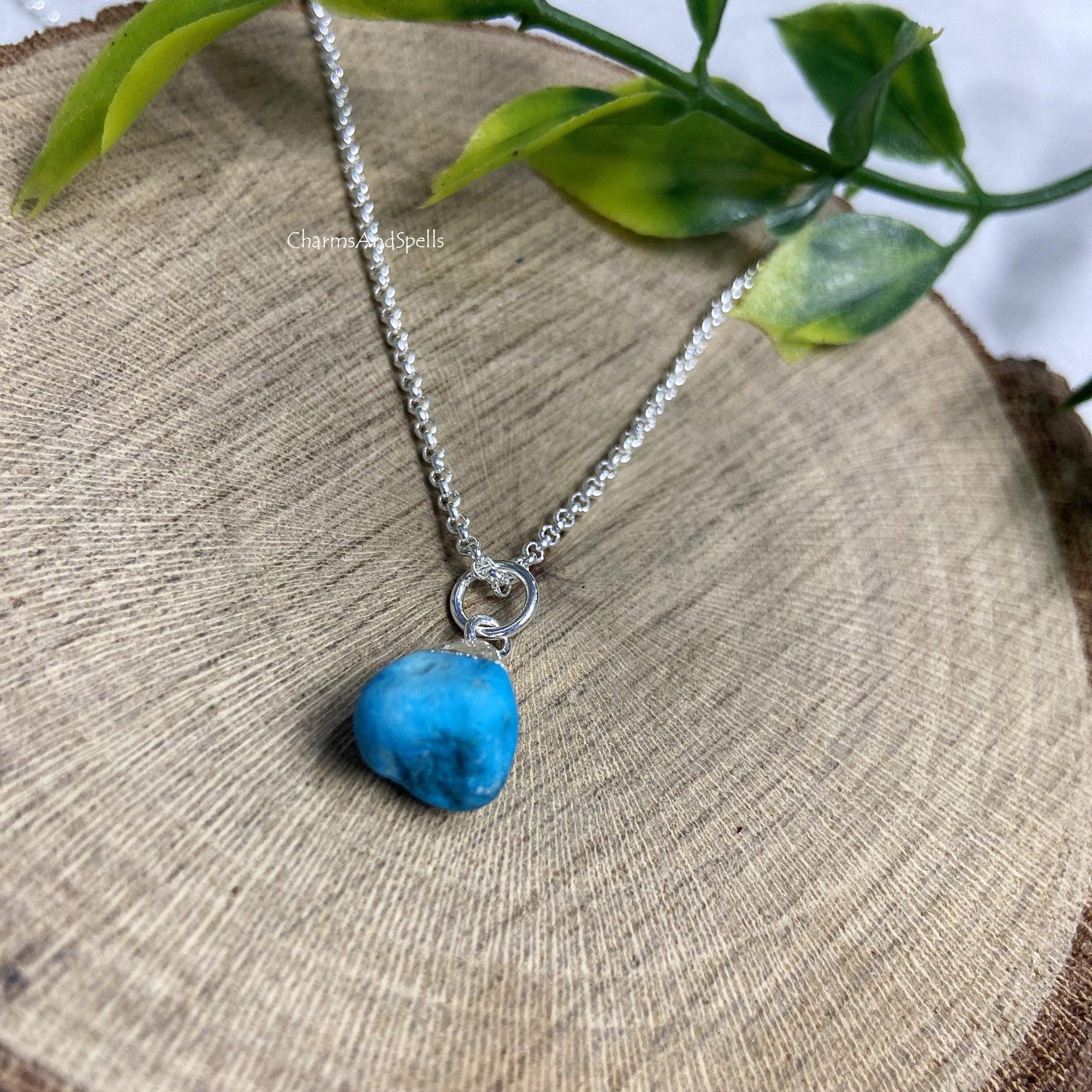 Turquoise Necklace, December Birthstone Necklace, Rough Gemstone Necklace, Raw Healing Crystal Jewelry, Boho Necklace, Gift For Her, Gift