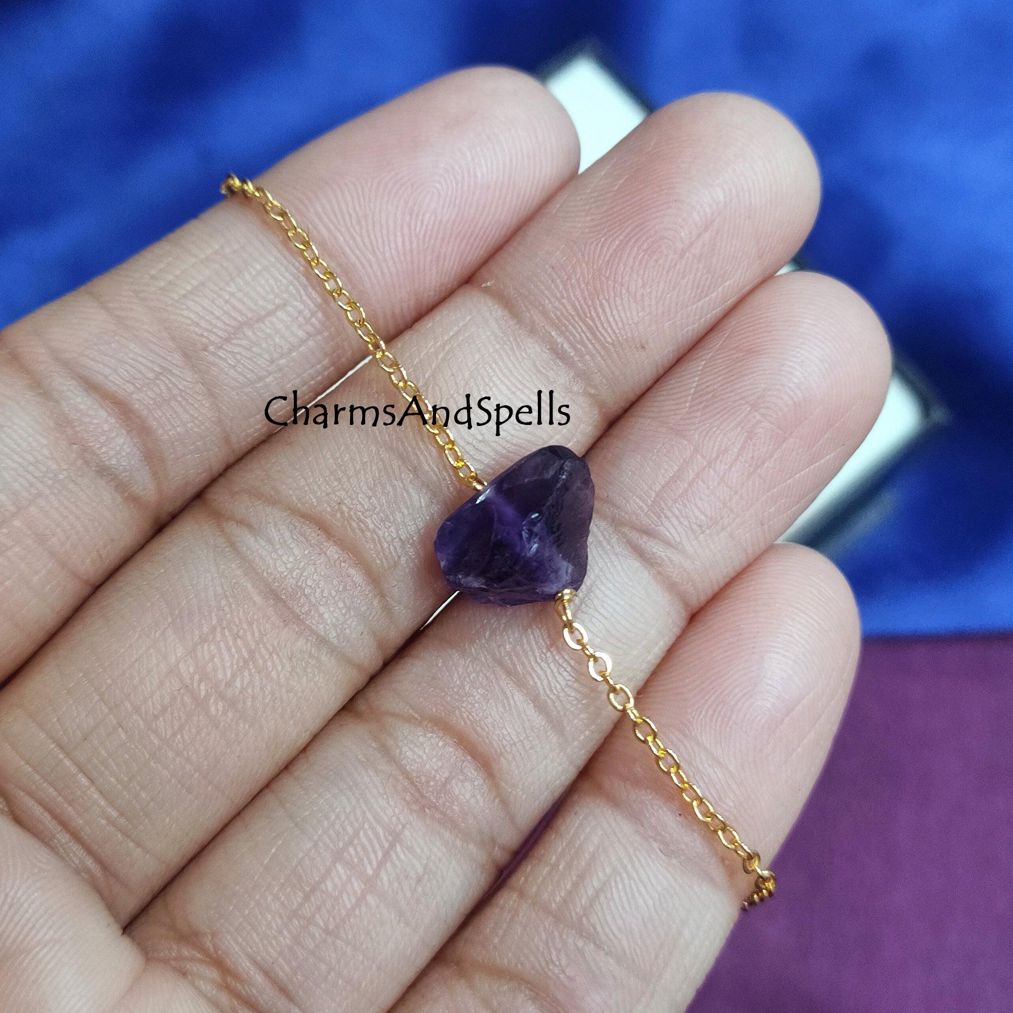 Natural Raw Amethyst Bracelet, Adjustable Bracelet, Healing Crystal Bracelet, Amethyst Anklet Jewelry, Gold Plated Bracelet, bridesmaid gift