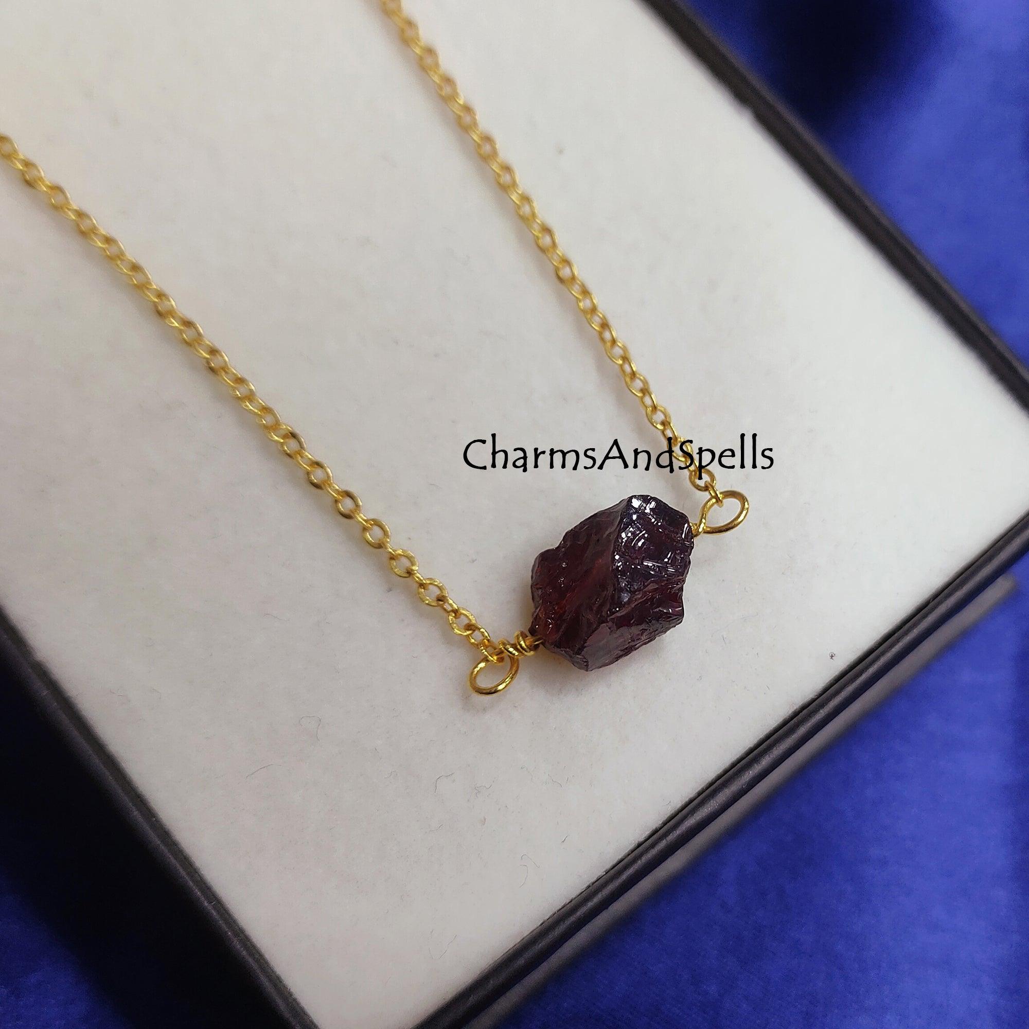 Natural Raw Garnet Necklace, Gold Plated Crystal Jewelry, January Birthstone Gift, Rough Gemstone Jewelry, Choker Necklace, Dainty Jewelry