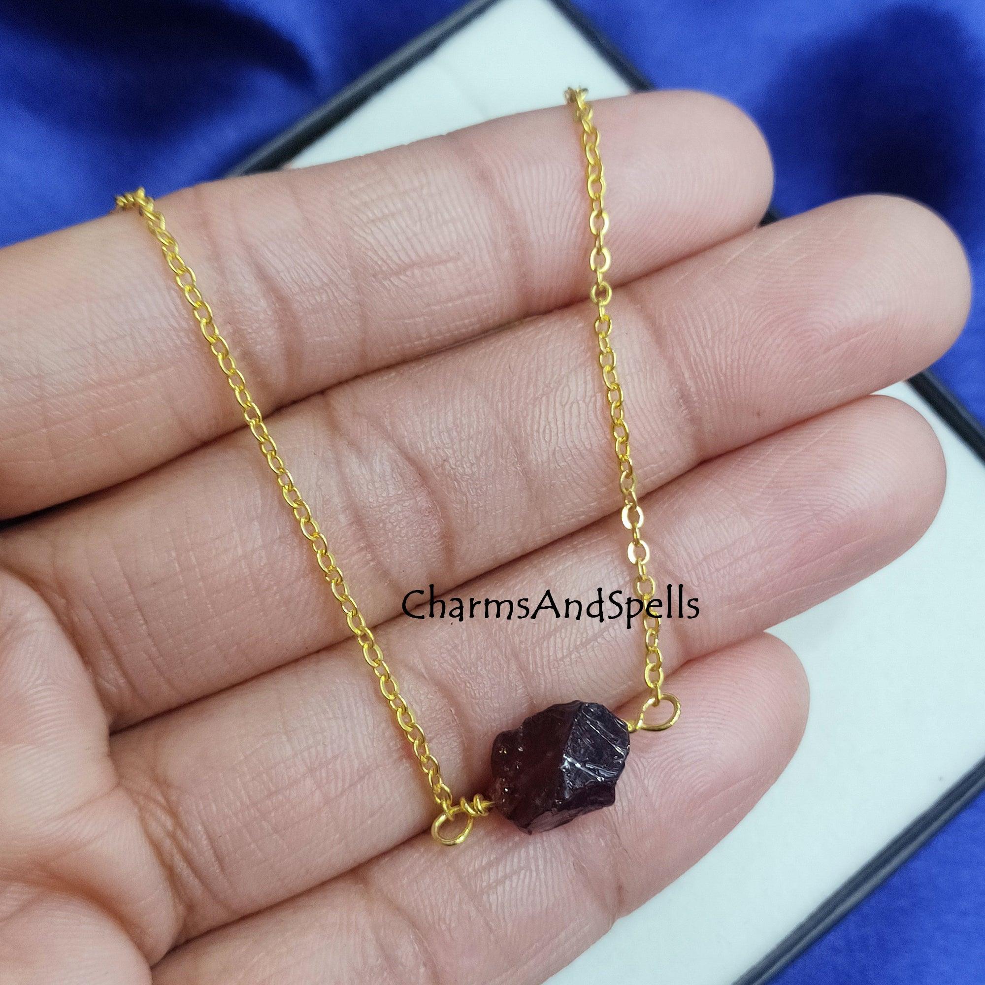 Natural Raw Garnet Necklace, Gold Plated Crystal Jewelry, January Birthstone Gift, Rough Gemstone Jewelry, Choker Necklace, Dainty Jewelry