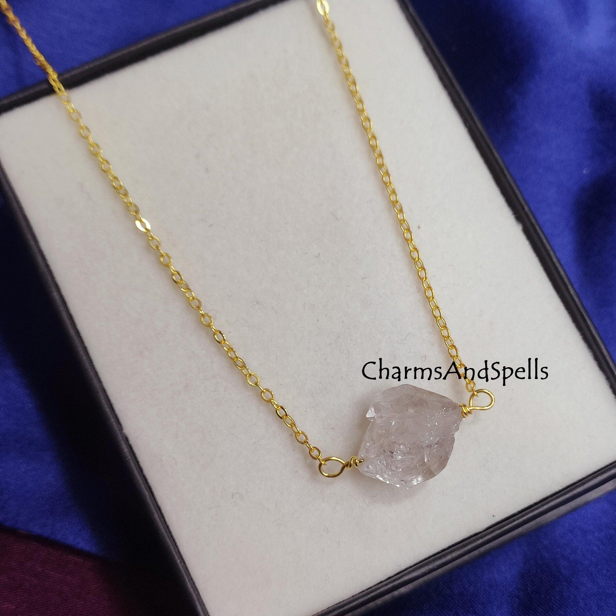 Natural Rough Crystal Clear Quartz Necklace, Gemstone Necklace, Raw Clear Quartz Crystal Pendant, Healing Crystal Necklace, Love Gift Ideas