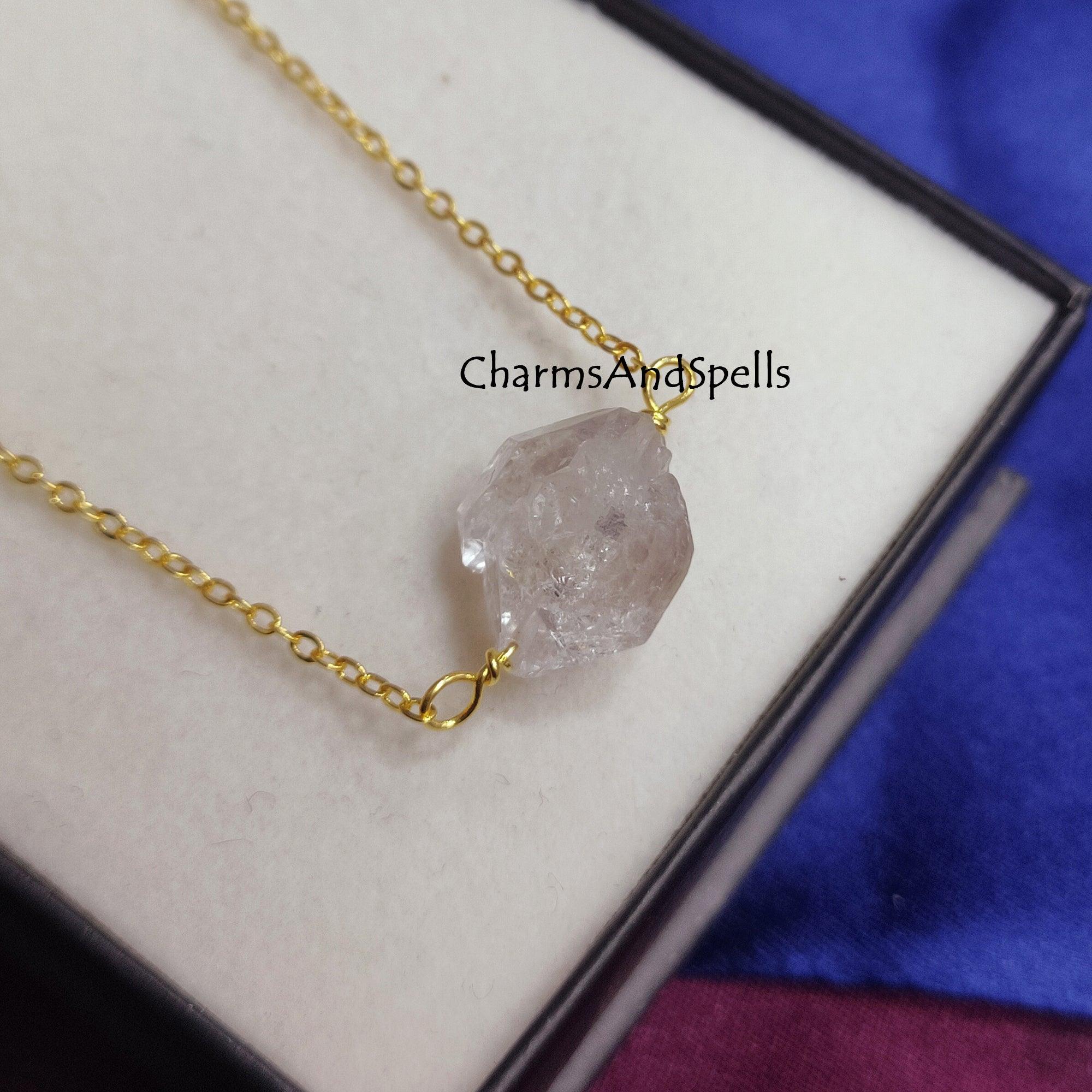 Natural Rough Crystal Clear Quartz Necklace, Gemstone Necklace, Raw Clear Quartz Crystal Pendant, Healing Crystal Necklace, Love Gift Ideas