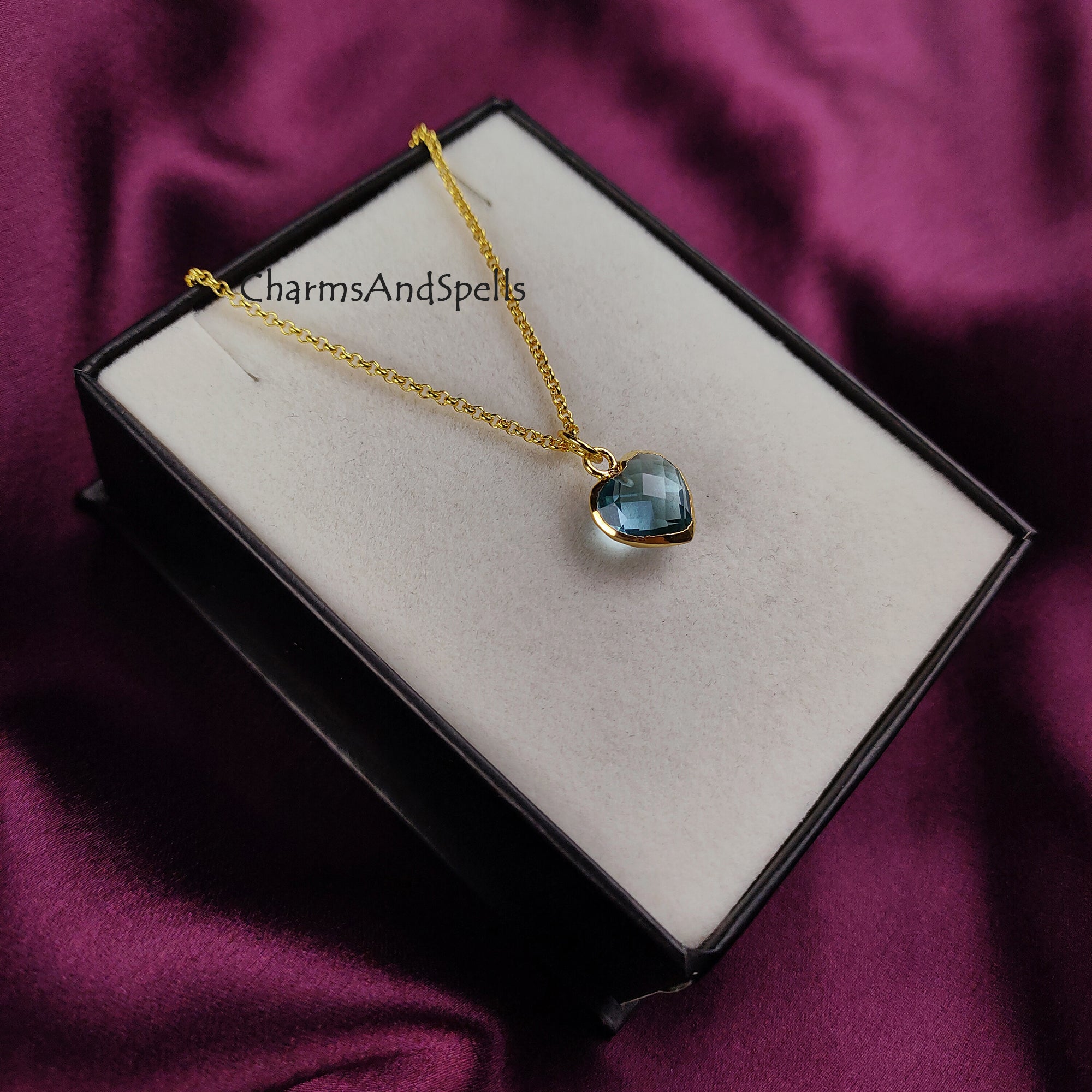 Blue Topaz Necklace, Personalized Heart Shape Necklace, Topaz Jewelry, Electroplated Necklace, Gift For Her, Mother Day Sale, Gift Idea
