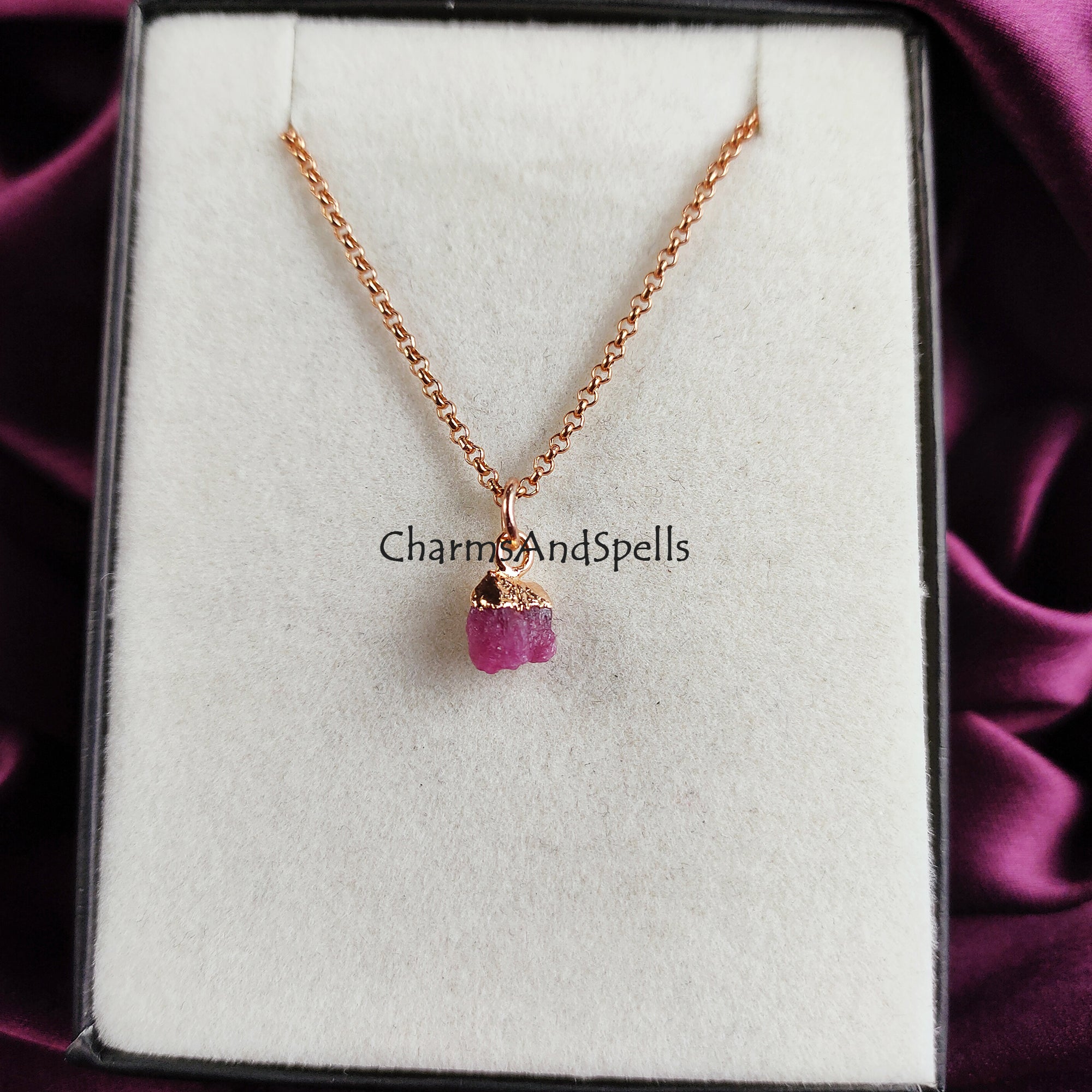 Rough Pink Tourmaline Crystal Necklace, Gemstone Necklace, Rose Gold Plated Necklace, Handmade October Birthstone Necklace, Gift For Her