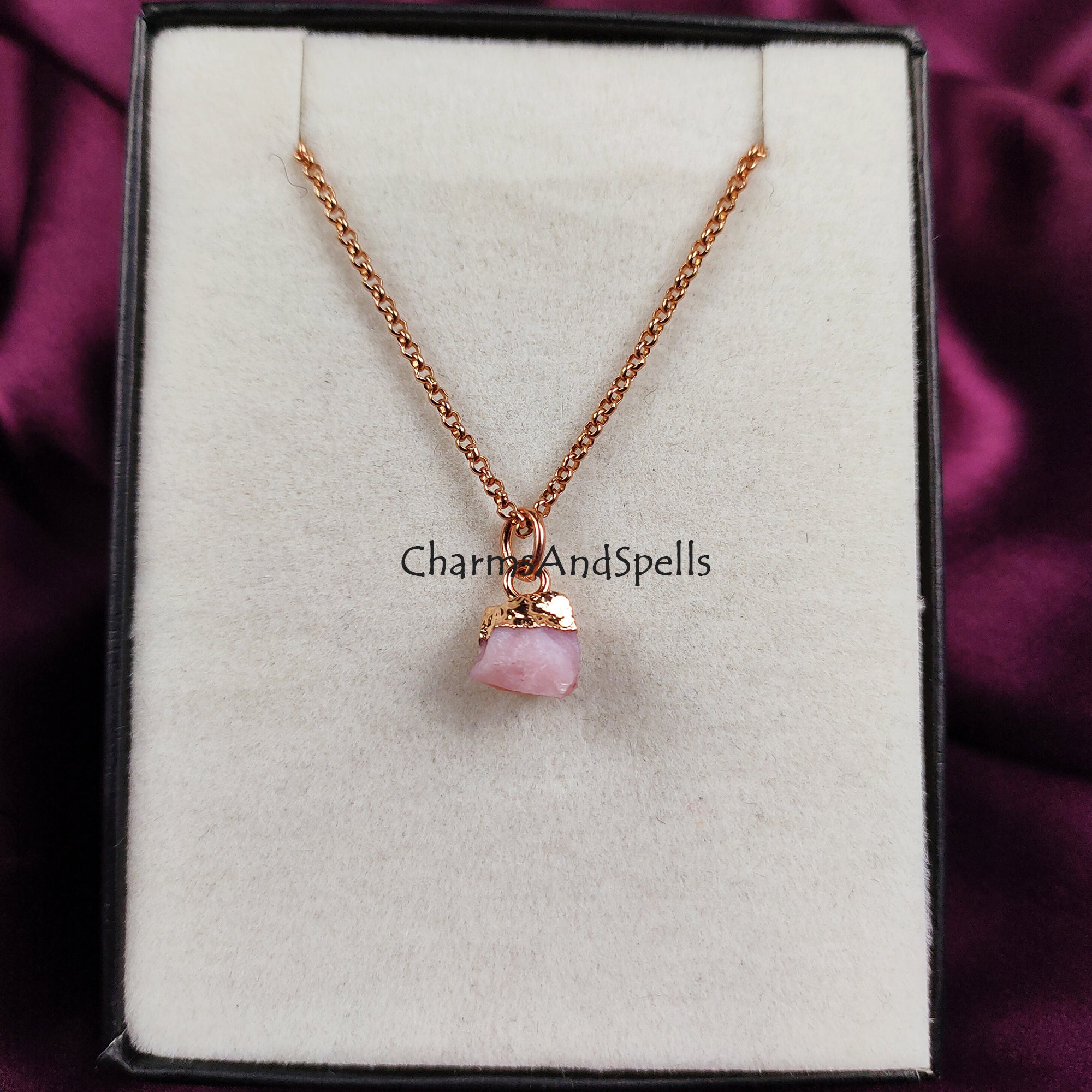 Raw Pink Opal Necklace, Birthstone Necklace, Gemstone Necklace, Crystal Healing Stones, October Birthstone, Birthday Gift, Bridesmaid Gift