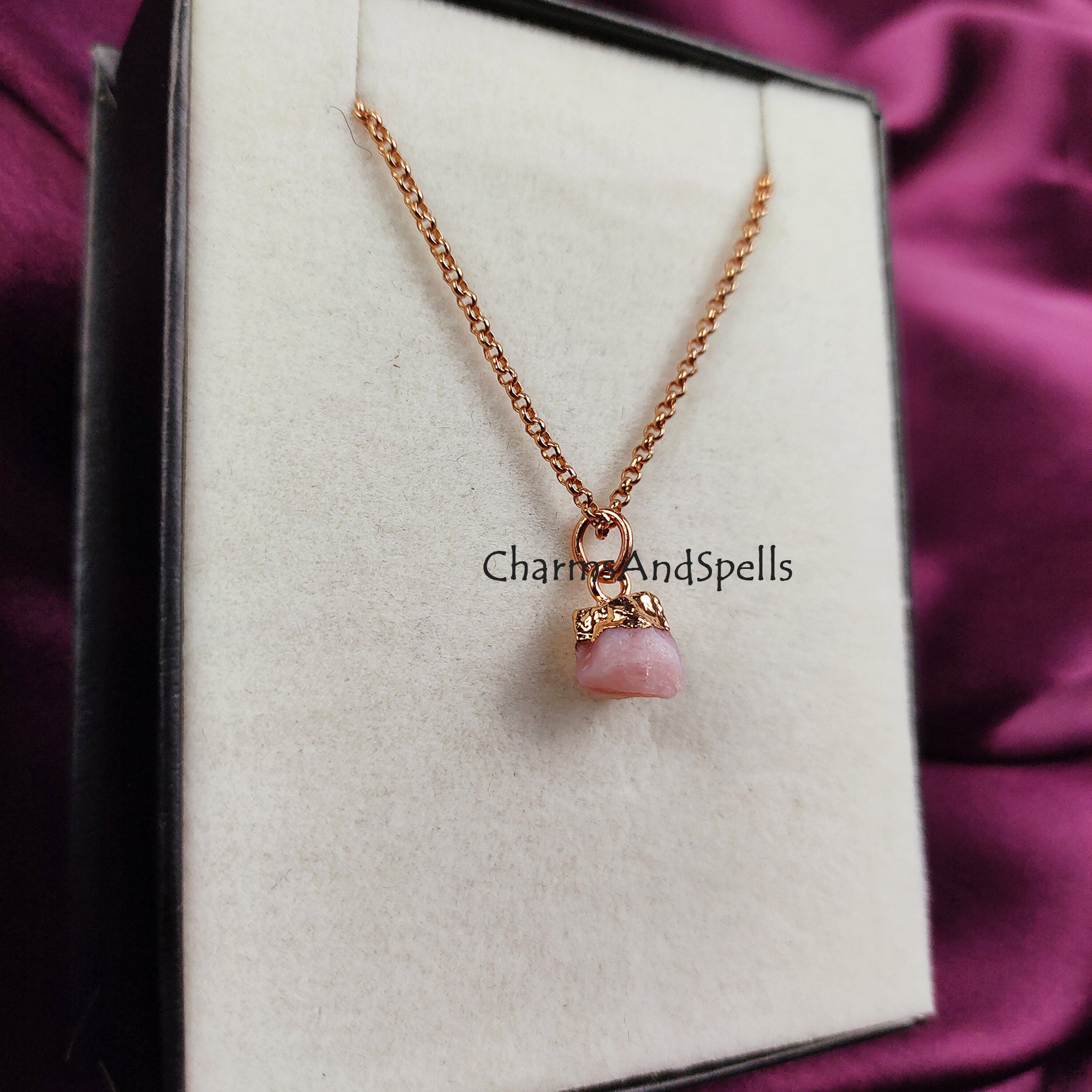 Raw Pink Opal Necklace, Birthstone Necklace, Gemstone Necklace, Crystal Healing Stones, October Birthstone, Birthday Gift, Bridesmaid Gift