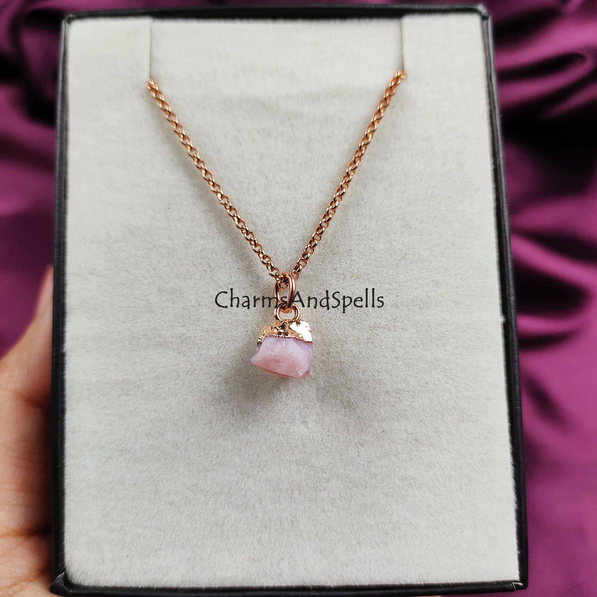 Raw Pink Opal Necklace, Birthstone Necklace, Gemstone Necklace, Crystal Healing Stones, October Birthstone, Birthday Gift, Bridesmaid Gift