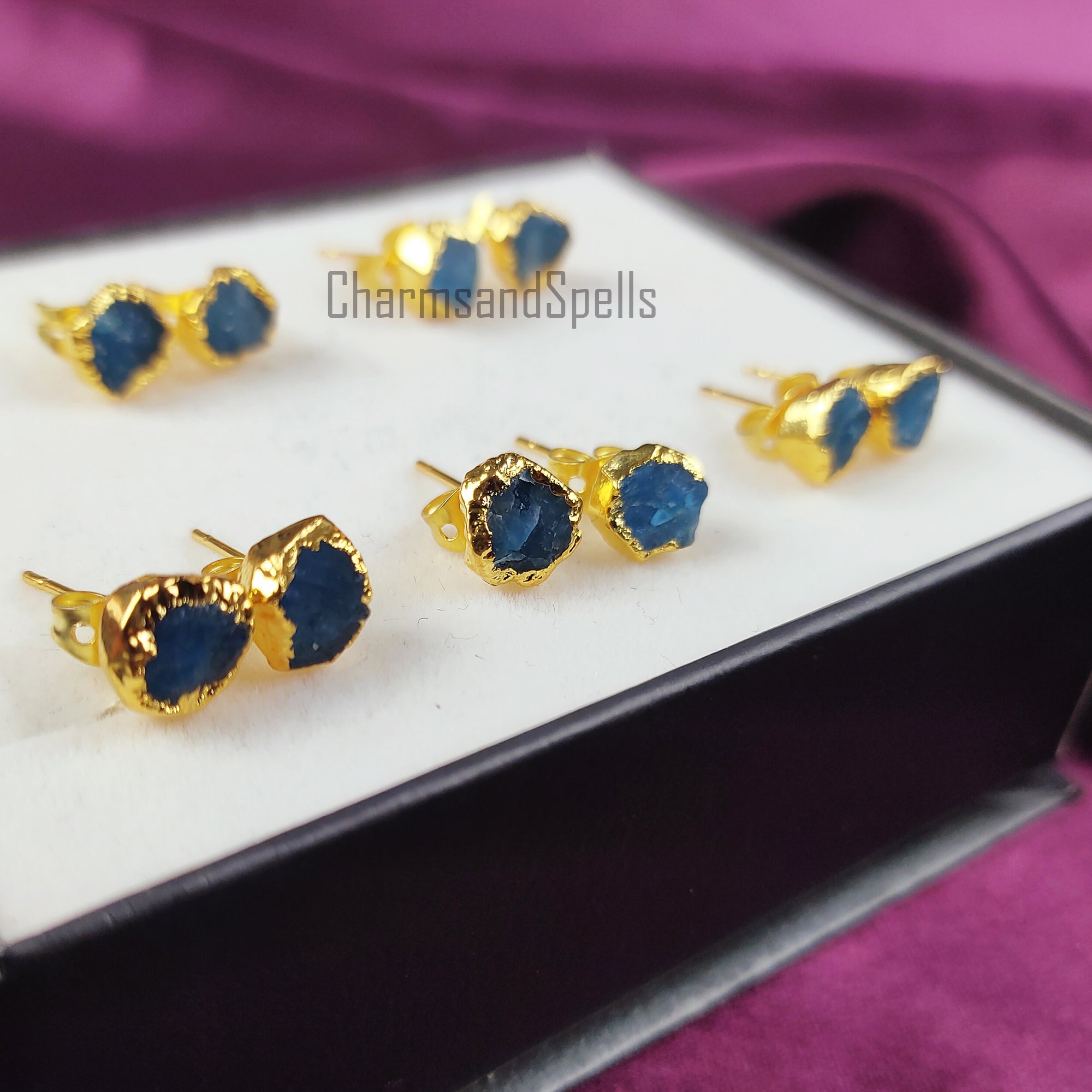 Raw Neon Apatite Earrings, Gold Plated Studs, Electroplated Raw Crystal Earrings, Rough Gemstone Earrings, Stud Earrings, Raw Stud Earrings