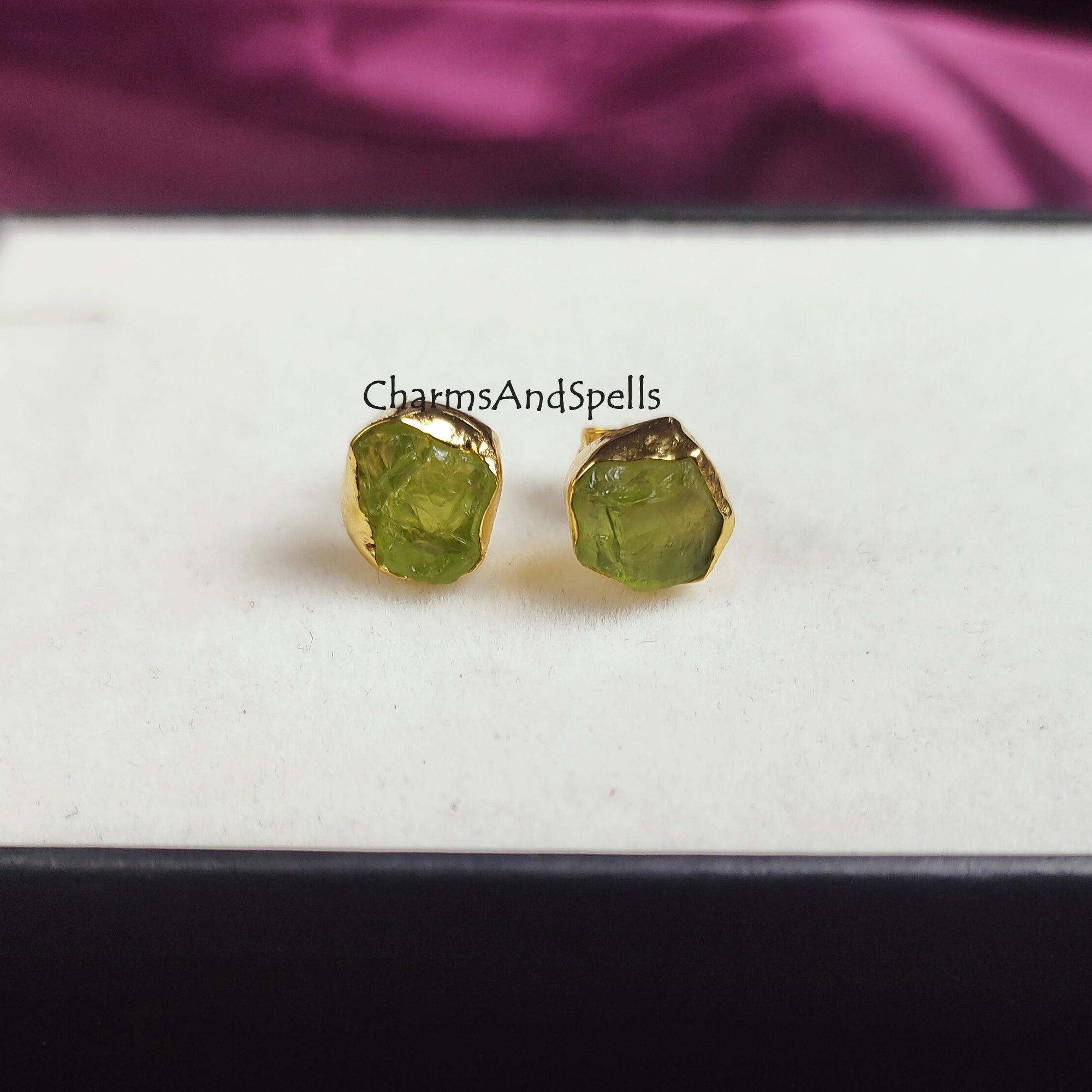 Green peridot studs, raw peridot earrings, august birthstone studs, raw crystal earrings, natural peridot earrings, green stone studs, Gift