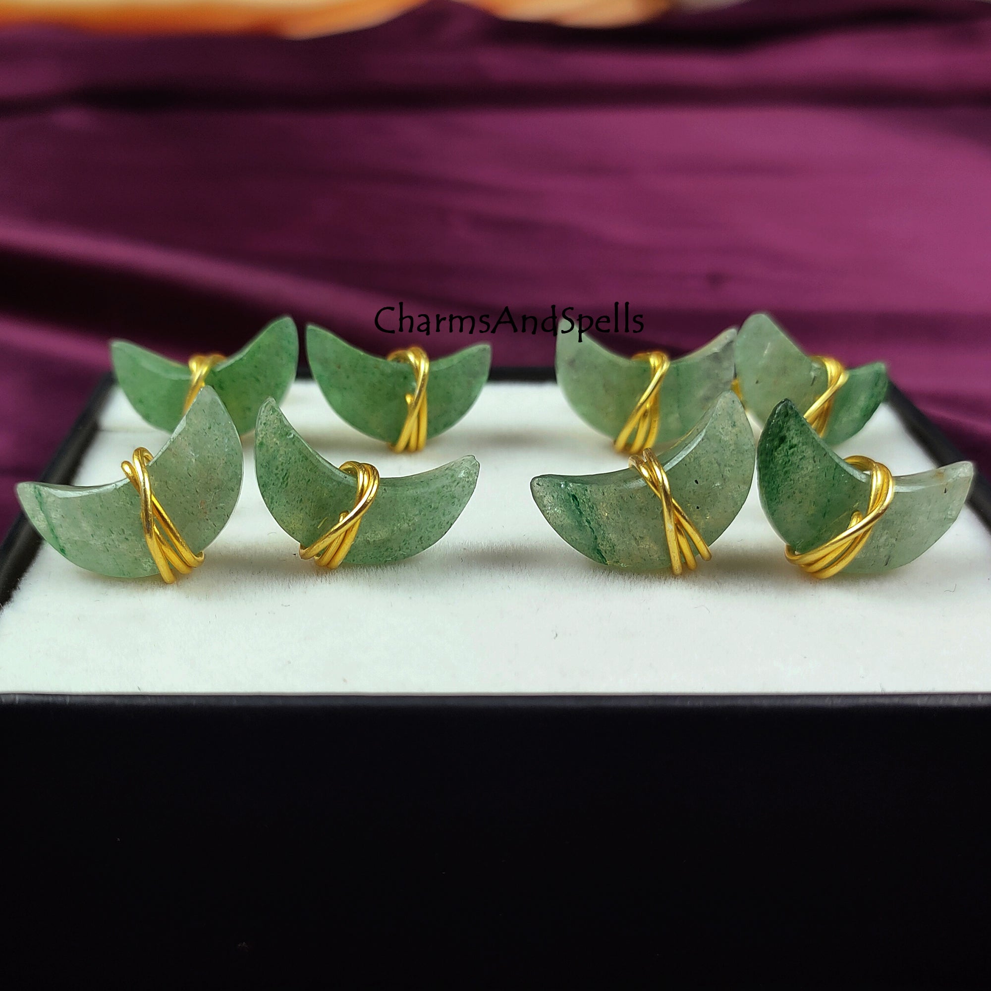 Women Green Aventurine Crescent Moon Stud Earrings, Half Moon Studs, Crescent Moon Wire Wrapped Stud Earring, Healing Gemstone Gifts for her