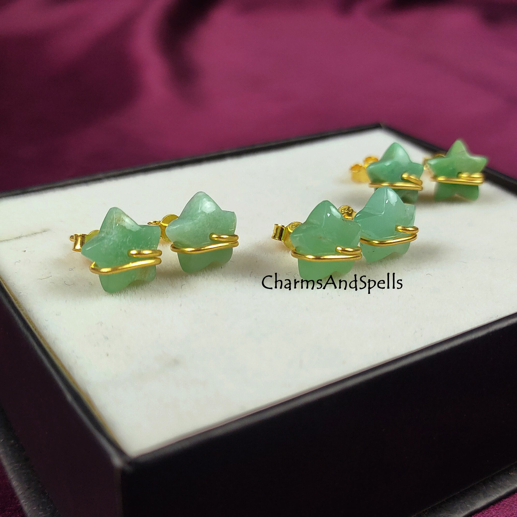Green Gemstone Chrysoprase Stud Earrings, Healing Green Stone Earrings, Chrysoprase Jewelry, Star Shape Studs, Handmade Gift for Her, Gift