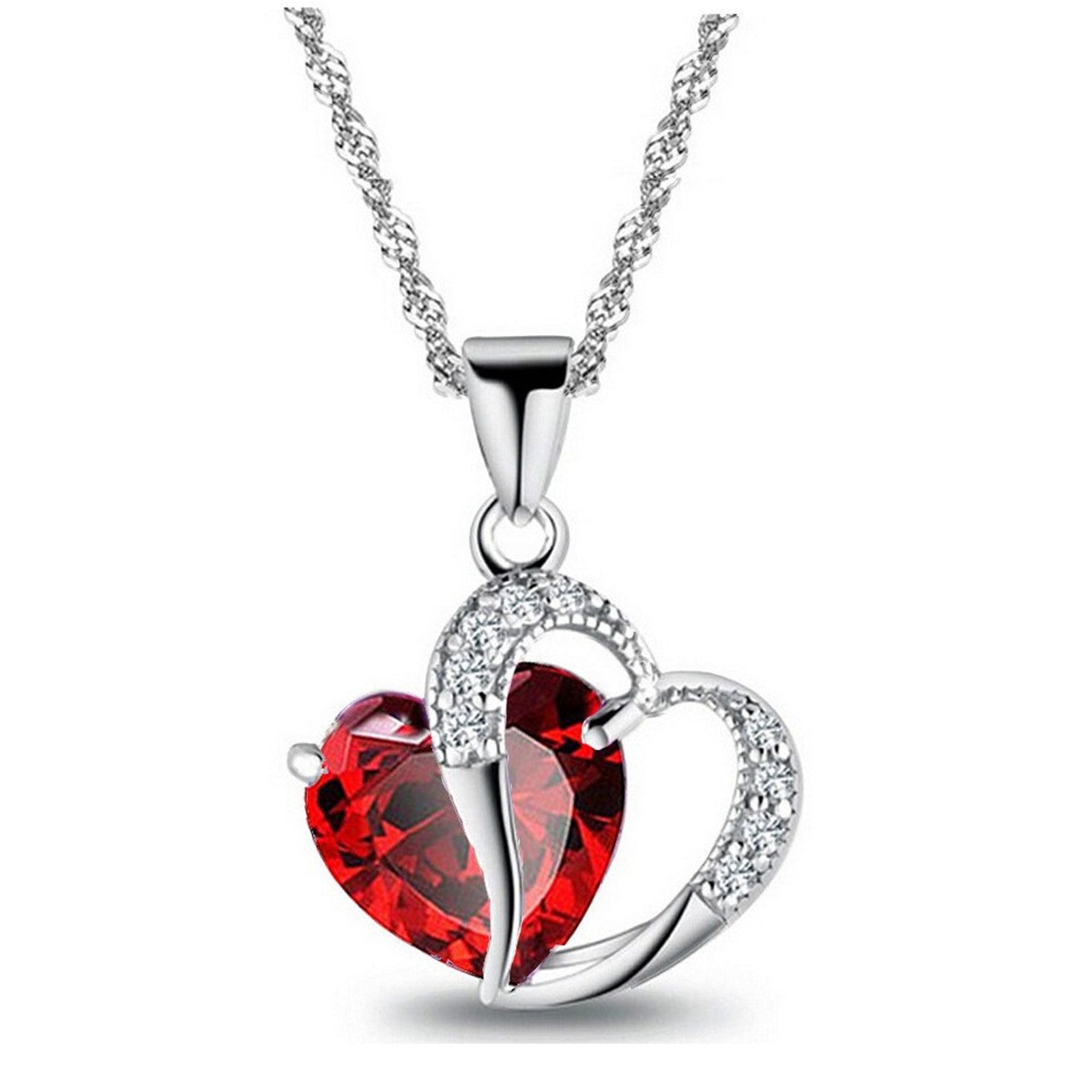 Cubic Zircon Heart Pendant Necklace Heart Shaped Birthstone