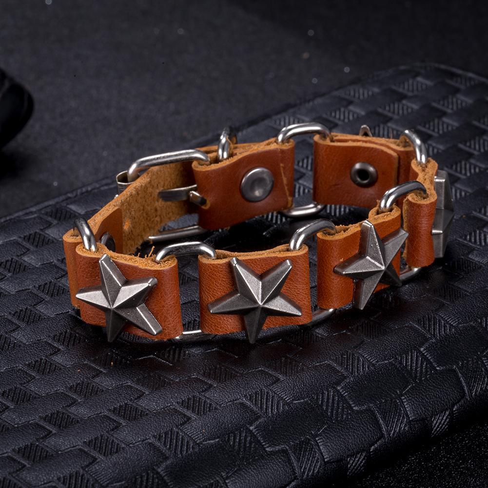 Leather Bracelet with Stainless Steel Men Women