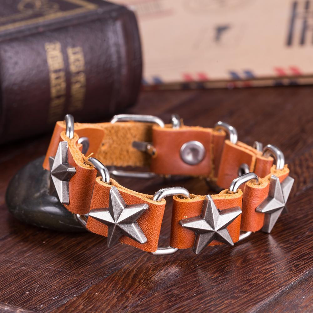 Leather Bracelet with Stainless Steel Men Women