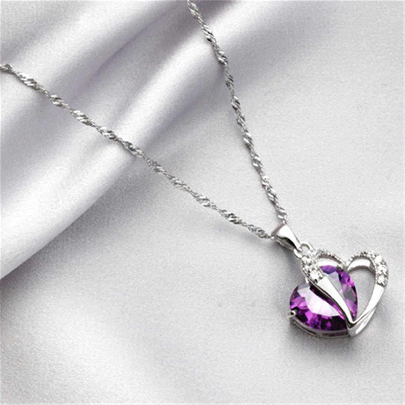 Cubic Zircon Heart Pendant Necklace Heart Shaped Birthstone