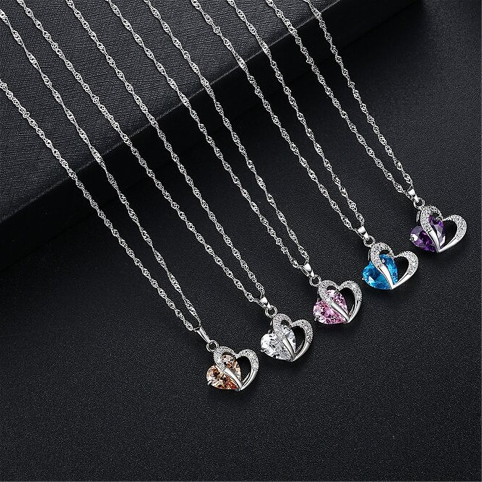 Cubic Zircon Heart Pendant Necklace Heart Shaped Birthstone