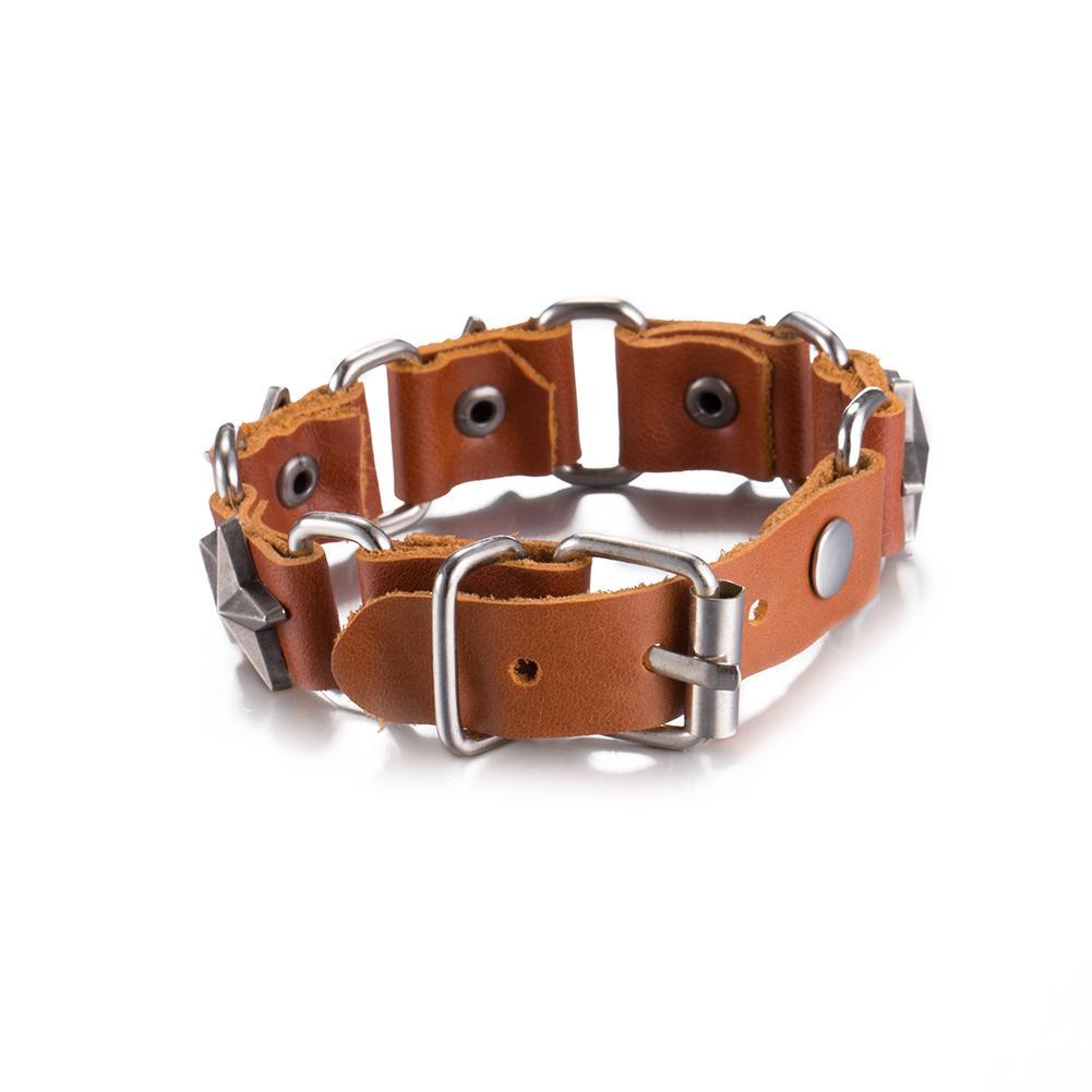 Leather Bracelet with Stainless Steel Men Women