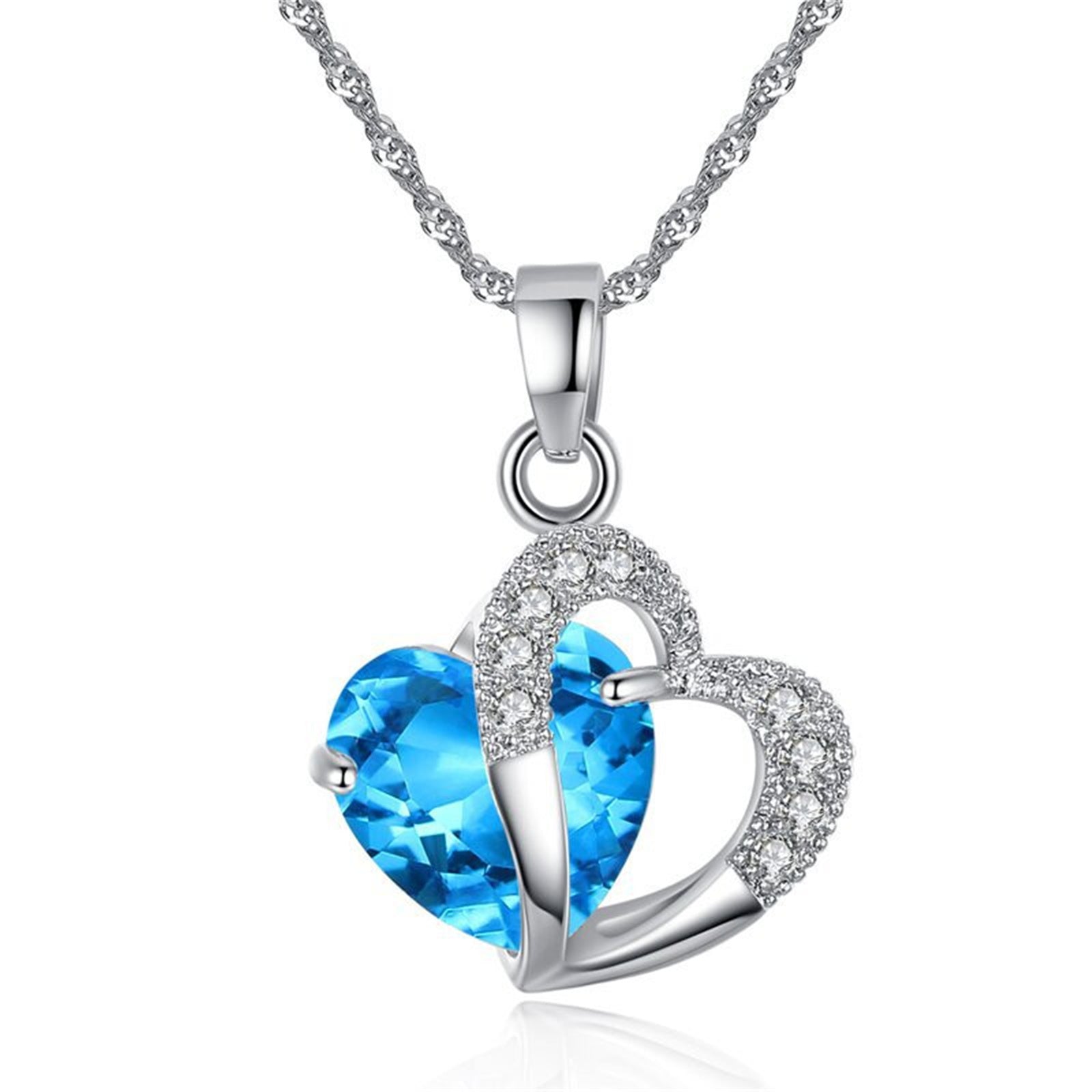 Cubic Zircon Heart Pendant Necklace Heart Shaped Birthstone