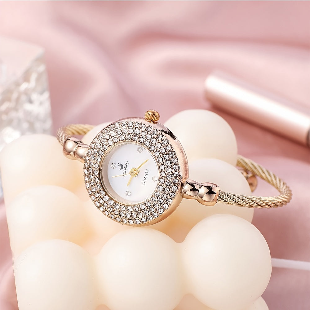 Women Analog Quartz Watch Bling Rose Gold Silver Gold Watches with Rhinestones Bracelet Waterproof Quartz Wristwatch for Female Girls Student