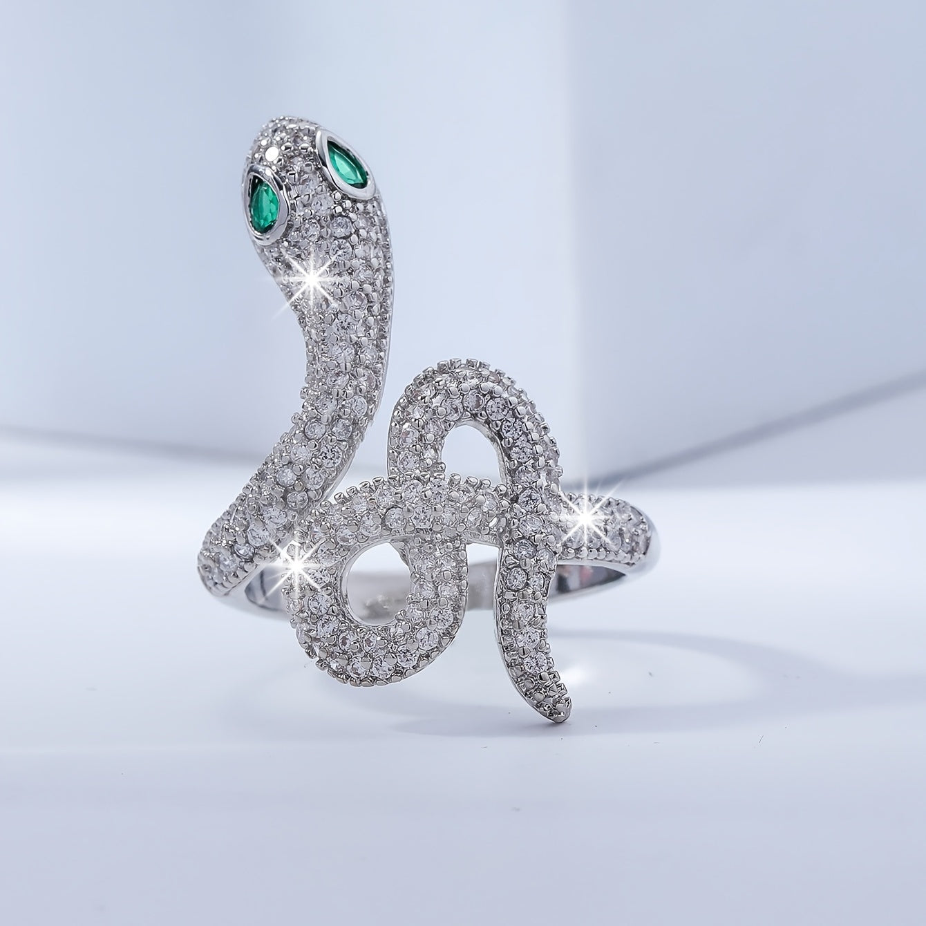 Sterling Silver Cubic Zirconia Snake Ring For Women