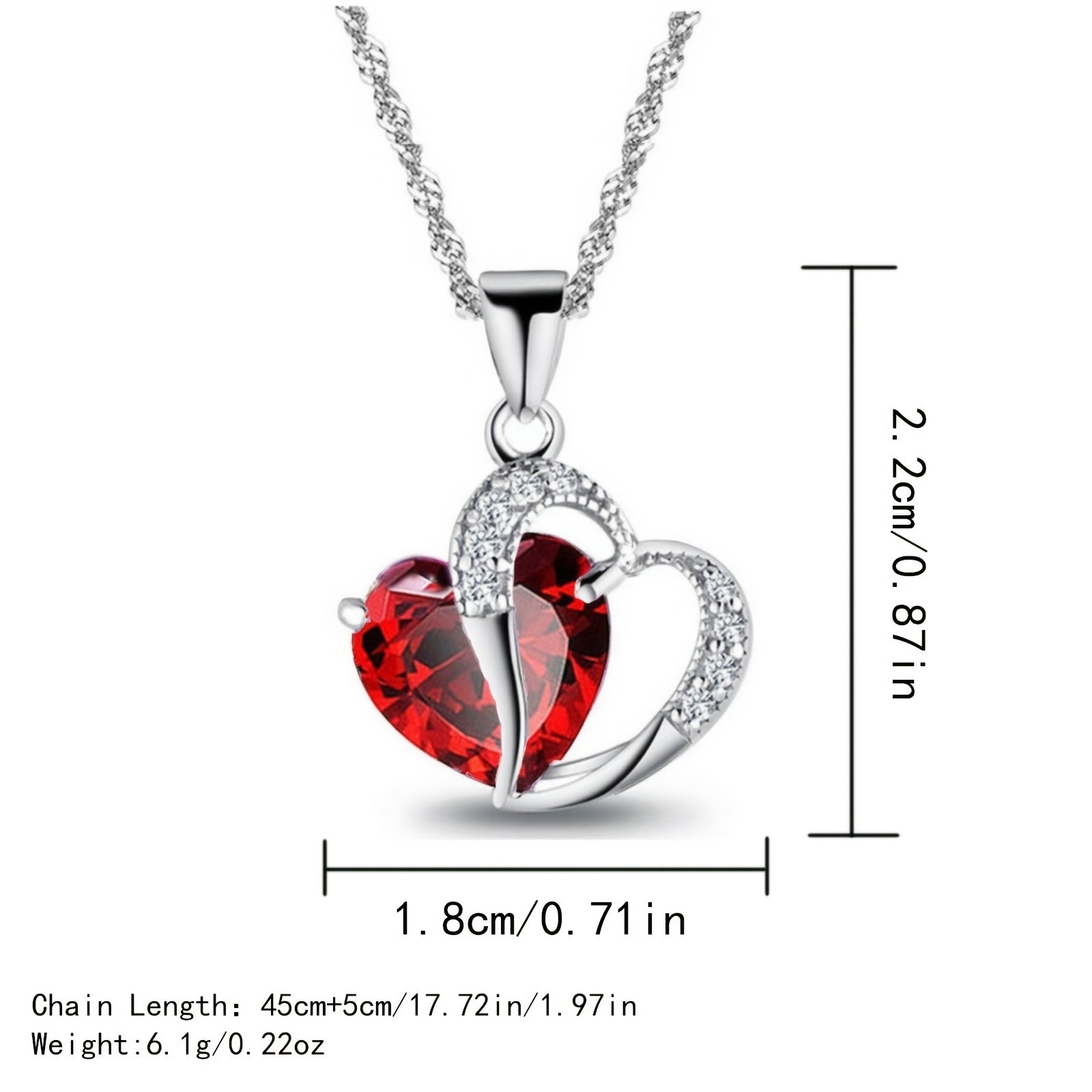 Cubic Zircon Heart Pendant Necklace Heart Shaped Birthstone