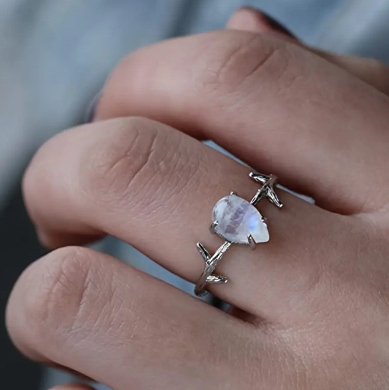 925 Sterling Silver Moonstone Twig Ring for Women