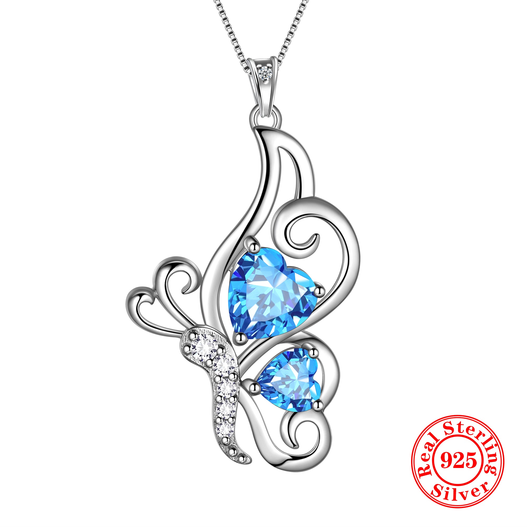 925 Sterling Silver Butterfly Heart Necklace Women