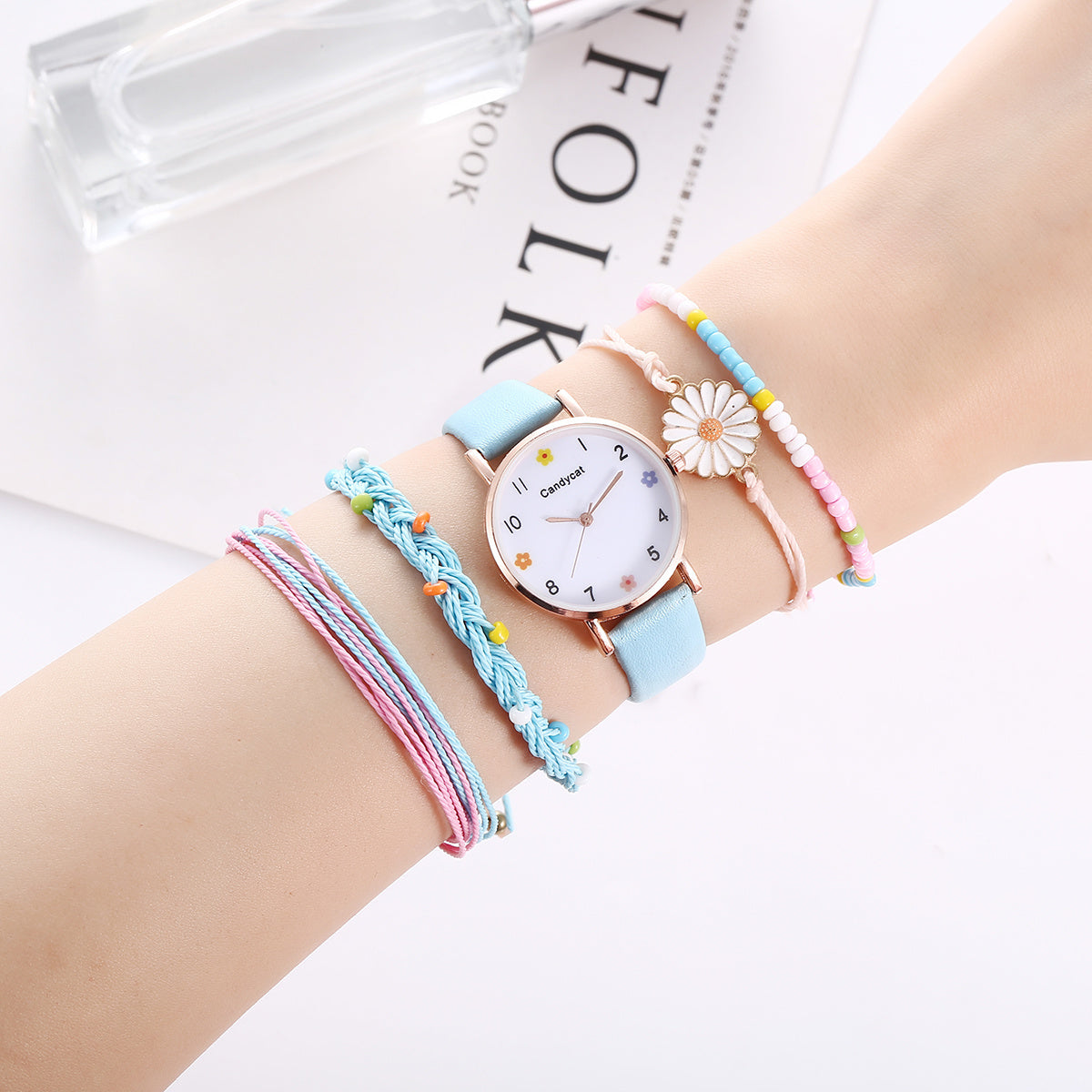 Cute Girls Flower Watch Bracelet Set