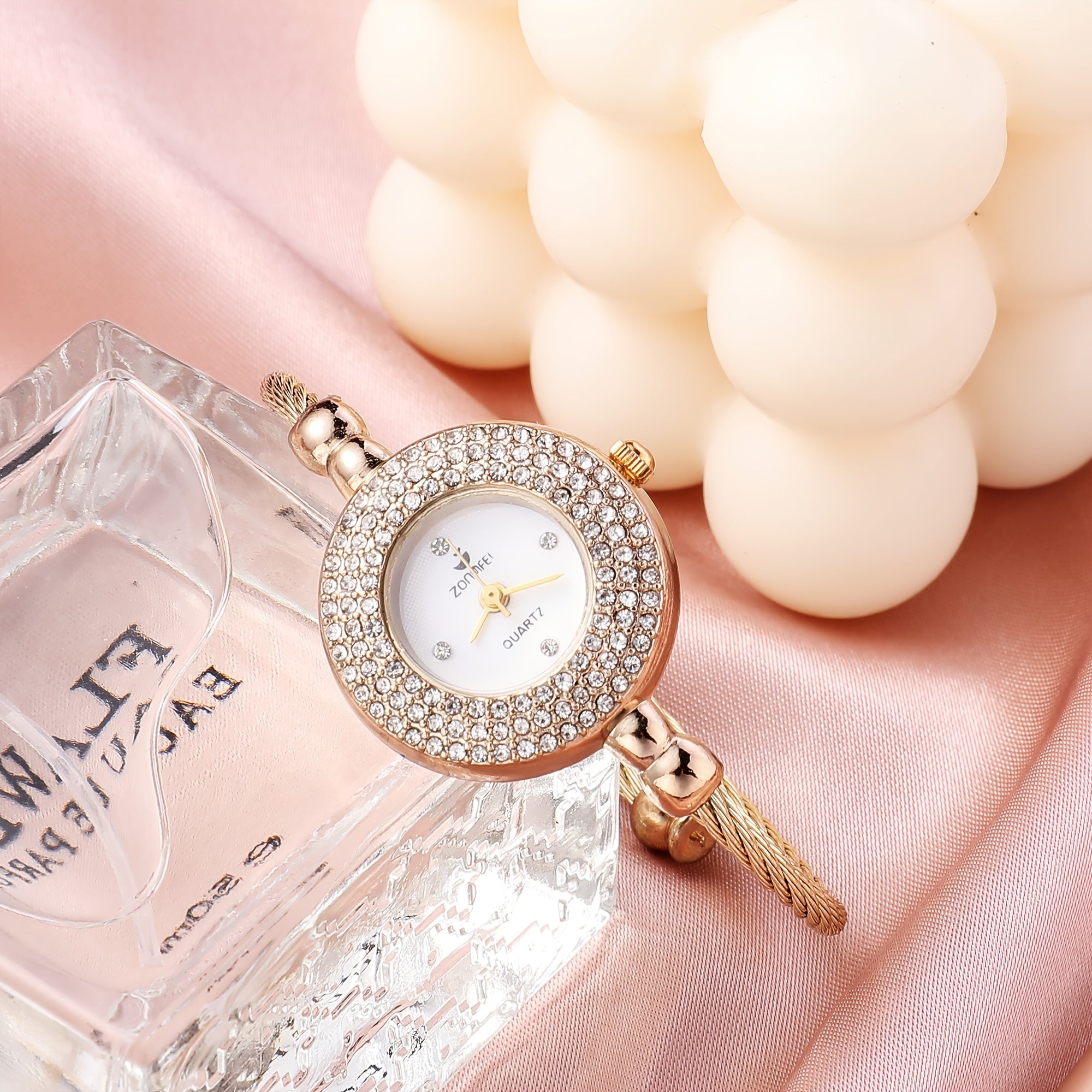 Women Analog Quartz Watch Bling Rose Gold Silver Gold Watches with Rhinestones Bracelet Waterproof Quartz Wristwatch for Female Girls Student