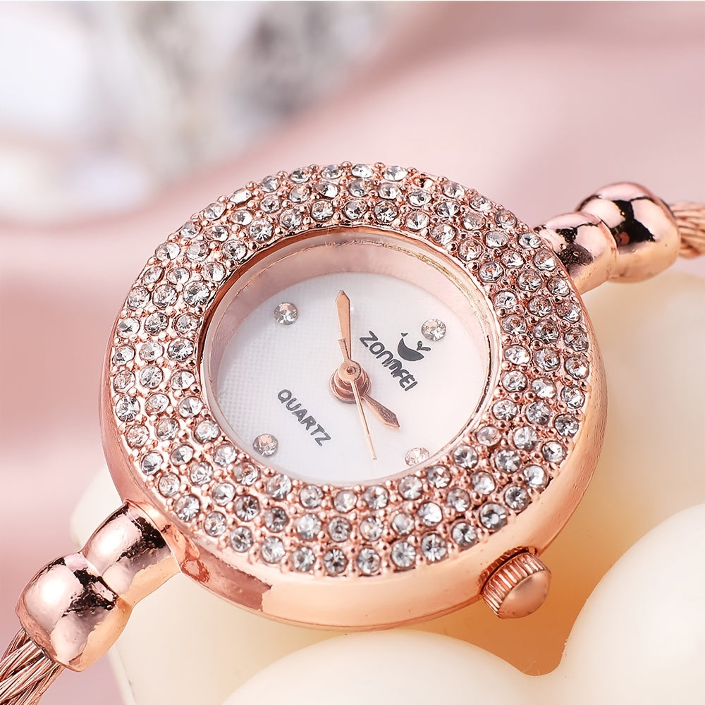 Women Analog Quartz Watch Bling Rose Gold Silver Gold Watches with Rhinestones Bracelet Waterproof Quartz Wristwatch for Female Girls Student