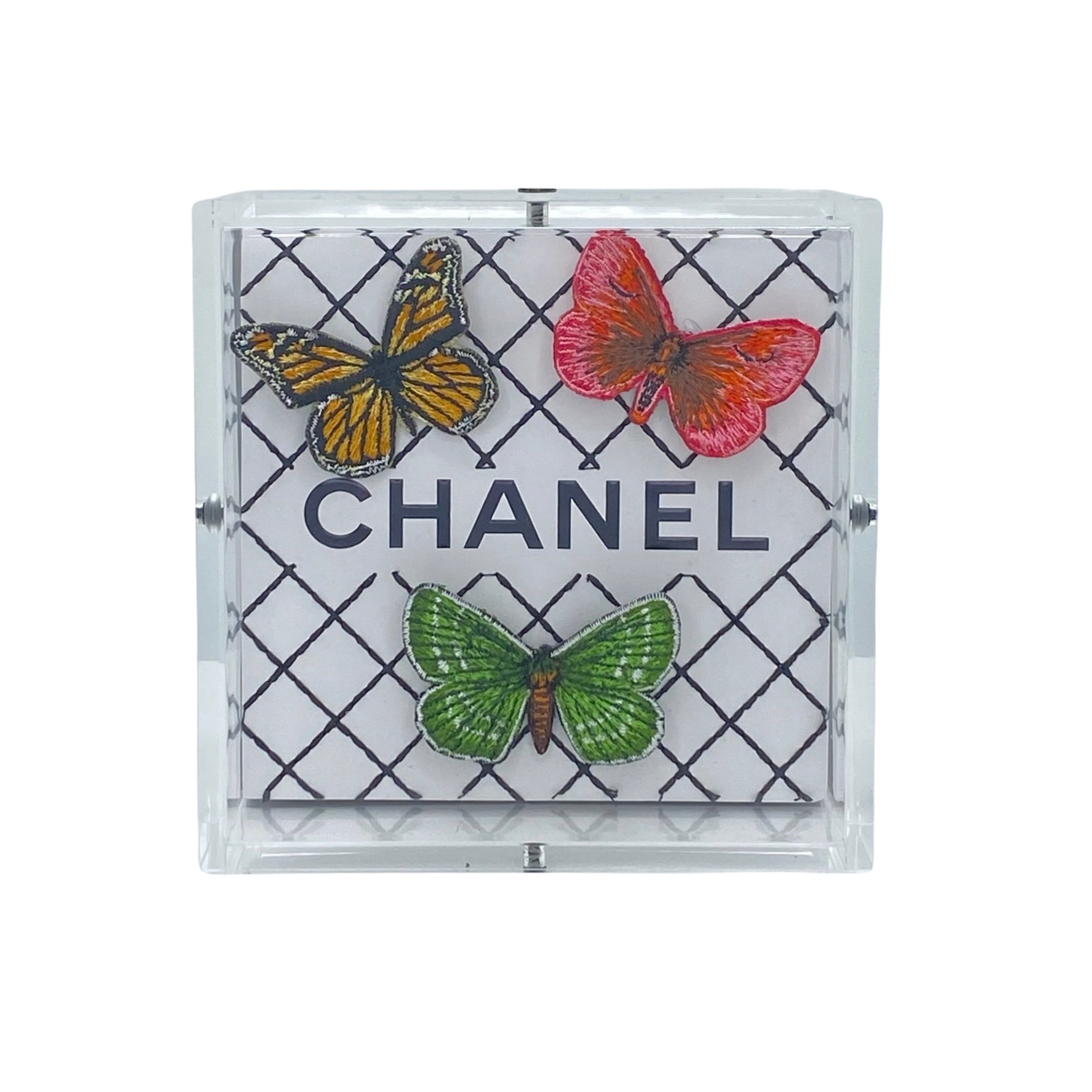 Stephen Wilson: 5x5 White Chanel Green/Pink Butterfly Swarm