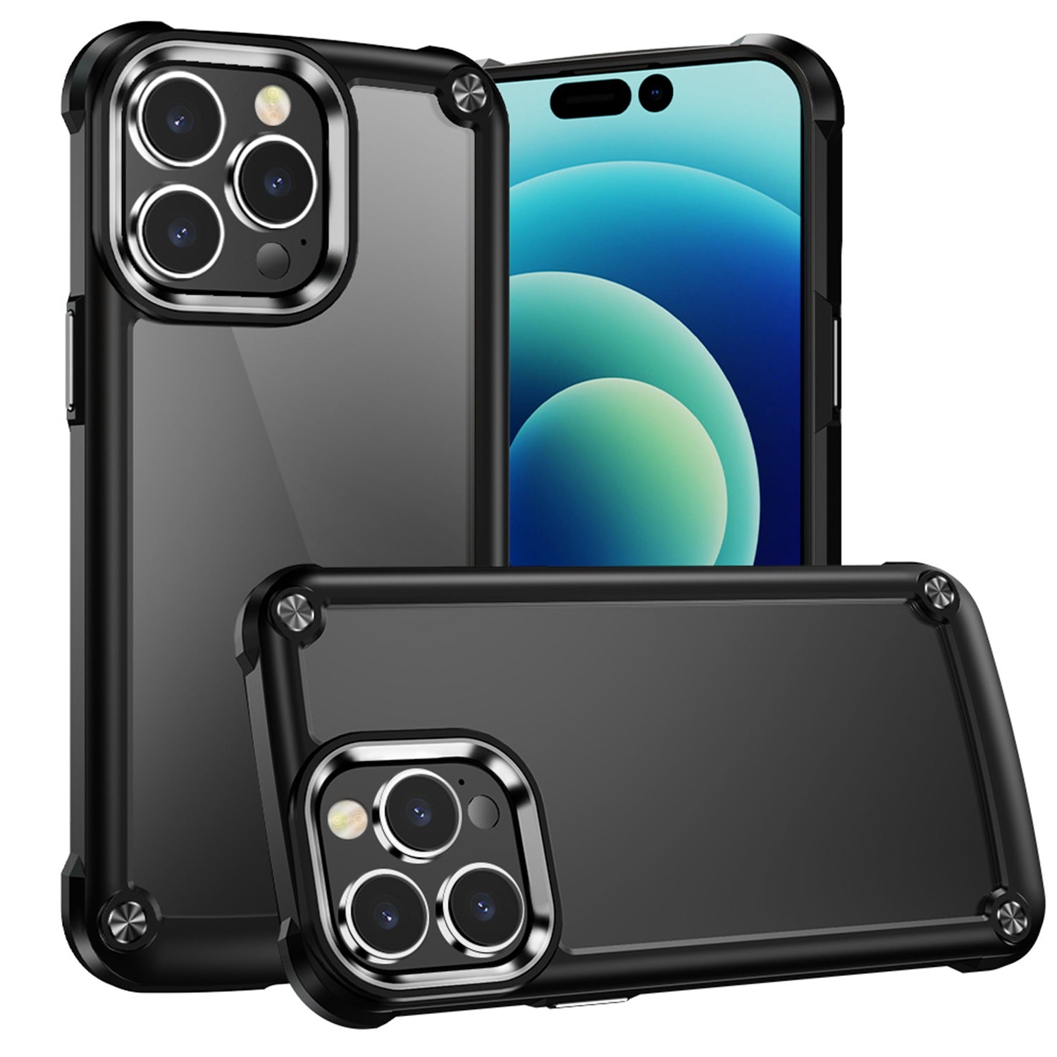 iPhone 14 PRO MAX Ultimate CaseX Transparent Hybrid Case with Metal Buttons And Camera Edges Black