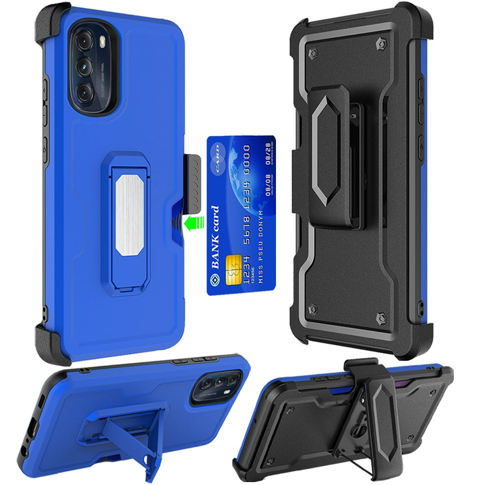 iPhone 14 PRO MAX CARD Holster with Kickstand Clip Hybrid Case Dark Blue