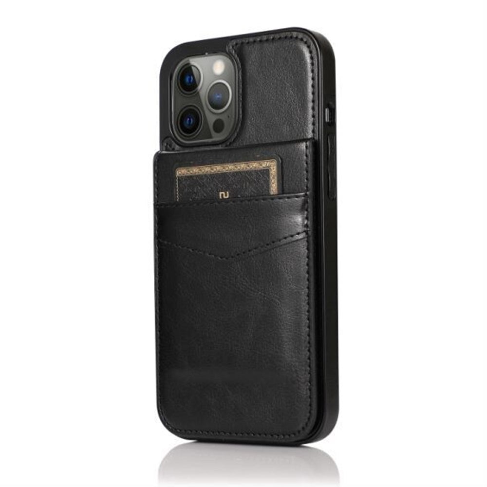 iPhone XR Luxury Vertical Magnetic Button Card ID Holder PU Leather Case Black