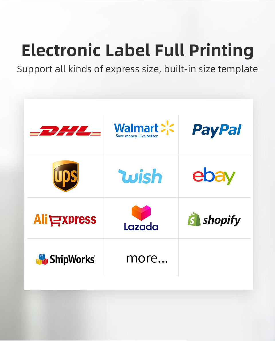Electronic label full printing Support a variety of express size, built-in size template.