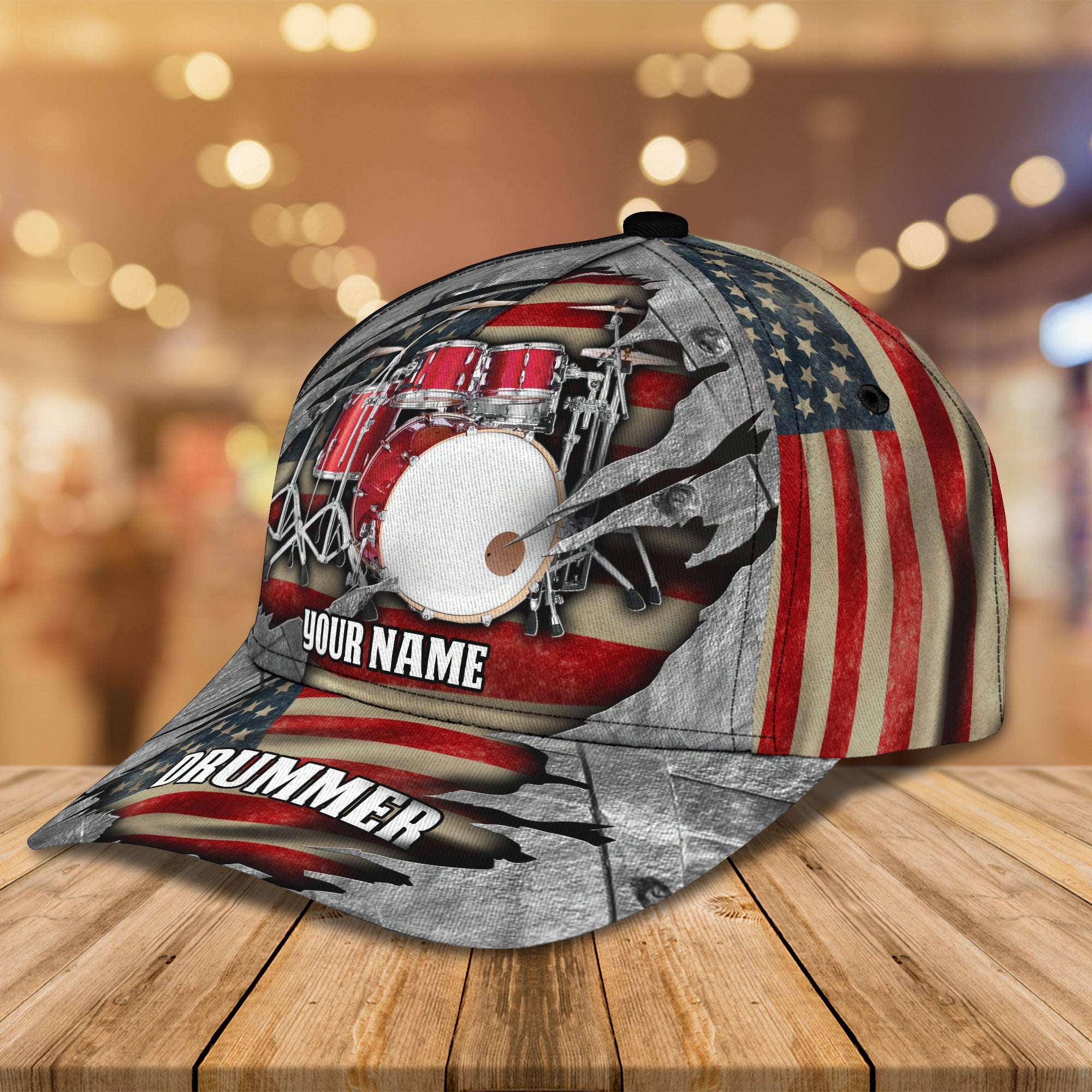 Custom Classic Cap - Personalized America Flag Drummer Cap