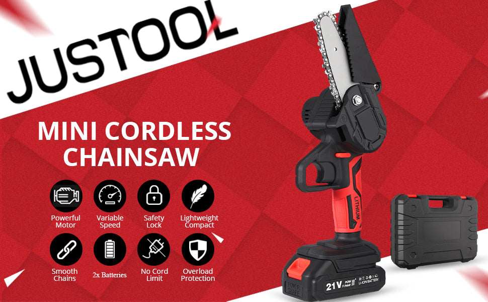 JUSTOOL Chainsaw Mini Power Chainsaw Electric Chain Saw Cordless
