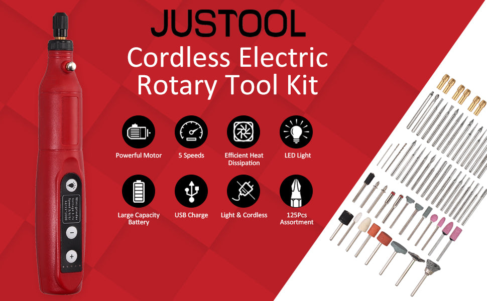 JUSTOOL Power Rotary Tool 5-Speed with 125 Accessories