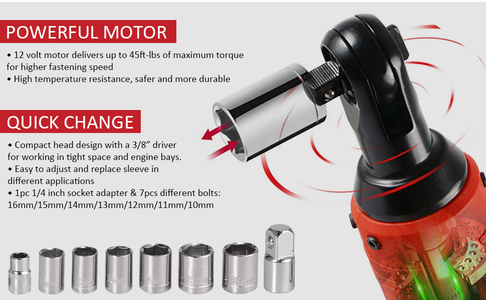 JUSTOOL 3/8" 33 Ft-lbs 12V Power Wrench Tool Kit Variable Speed Trigger