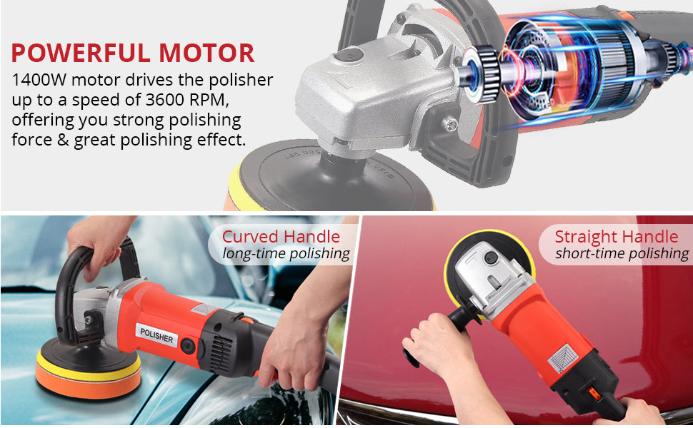 JUSTOOL 1400W, 8 Variable Speed, 7/6/5Inch RO Rotary Polisher