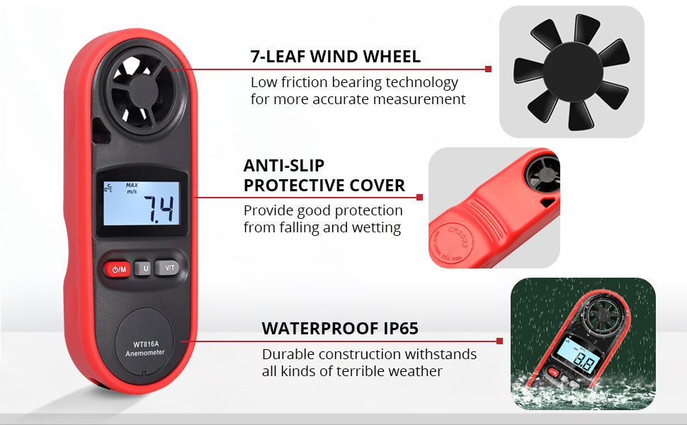 JUSTOOL Digital Anemometer LCD Wind Meter Handheld Wind Speed Gauges Upgraded