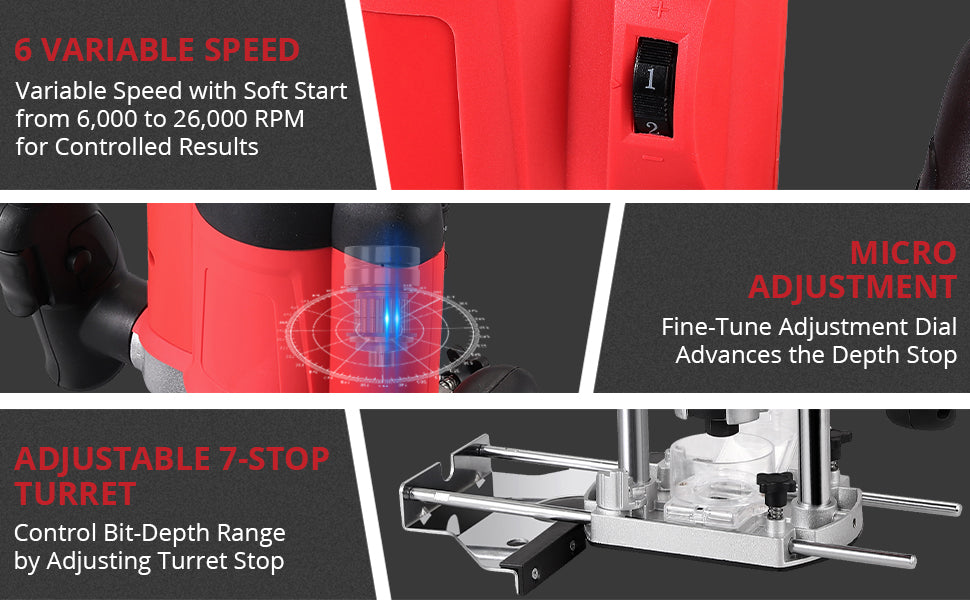 JUSTOOL 220V 1200W Electronic Wood Router Tool Set