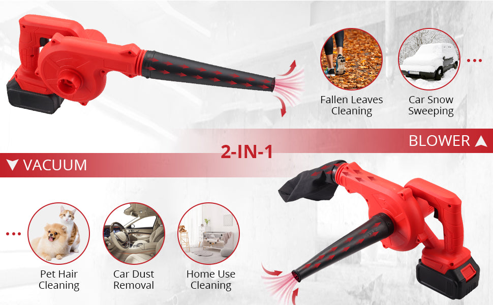 JUSTOOL 2-in-1 Electric Handheld Sweeper/Vacuum Cordless Leaf Blower