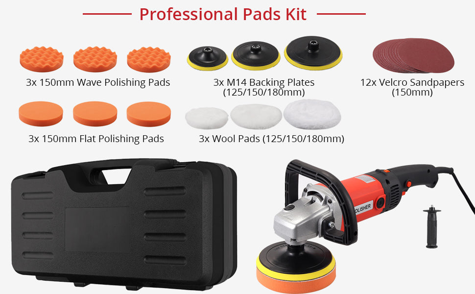 JUSTOOL 1400W, 8 Variable Speed, 7/6/5Inch RO Rotary Polisher